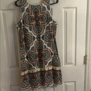 London Times White and Blue Patterned Mini Dress